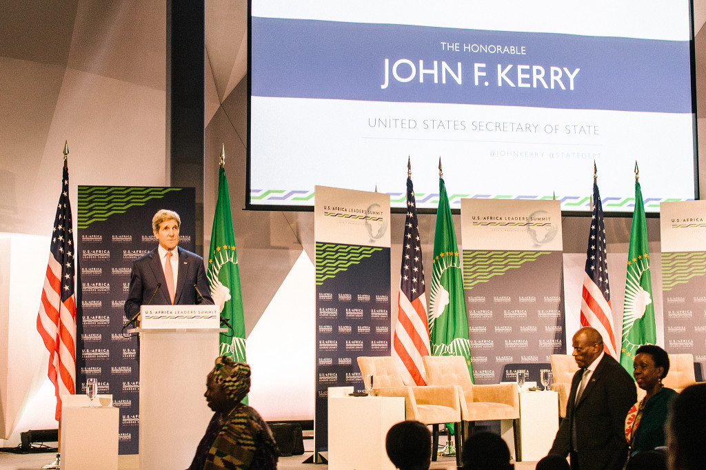 John. F. Kerry at the podium. Photo from the U.S - Africa Leaders Summit. Photo: R. Hohmann (USAID)